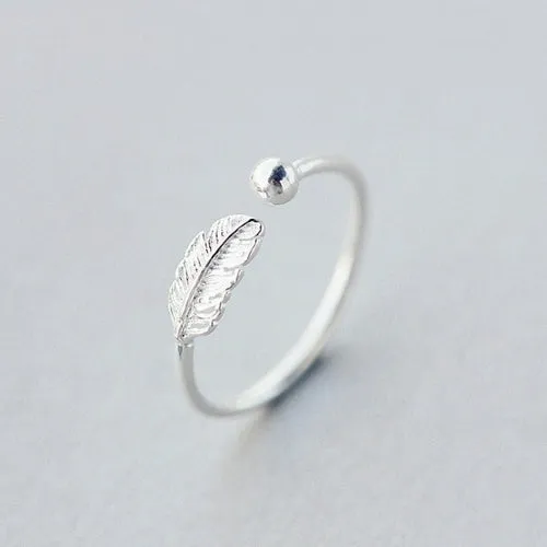 Retro Minimalist Silver Color Open Rings For Women Personality Feather