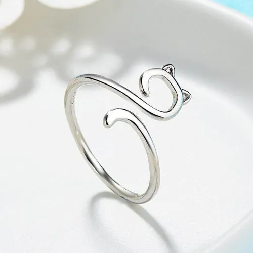 Retro Minimalist Silver Color Open Rings For Women Personality Feather