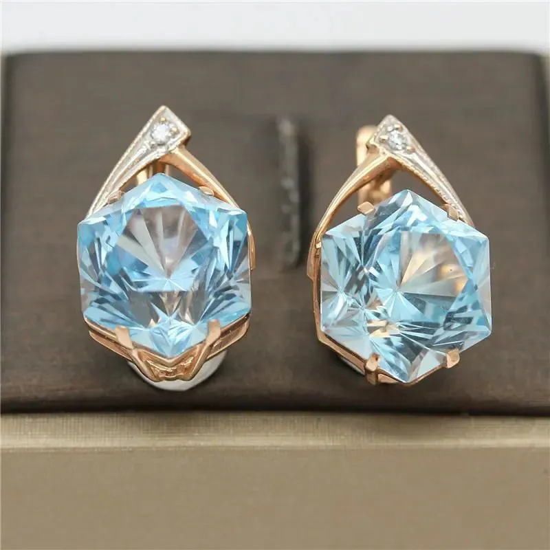 Rose Gold Geometric Light Sapphire Earrings