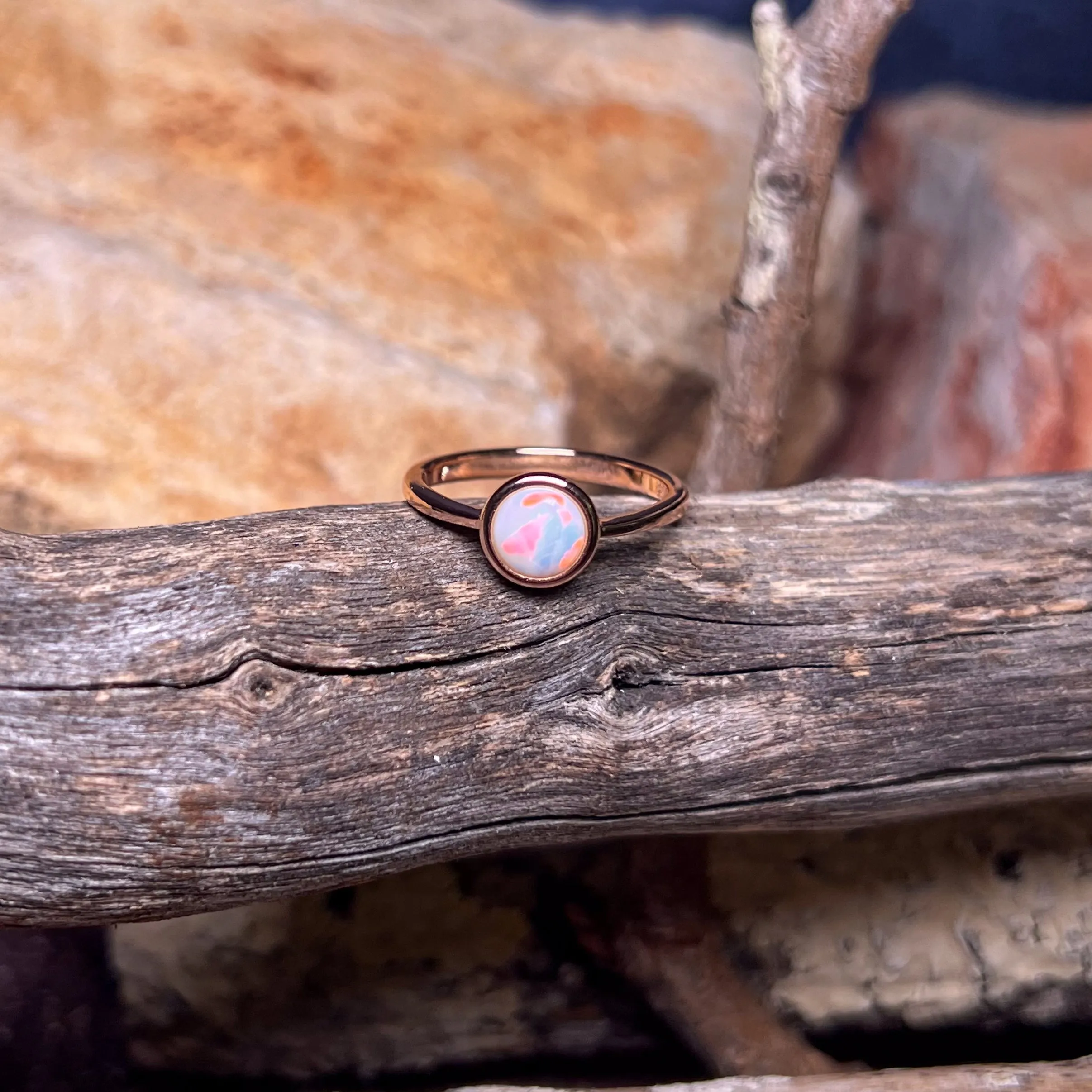 Rose Gold Plated 7mm White Opal solitaire ring