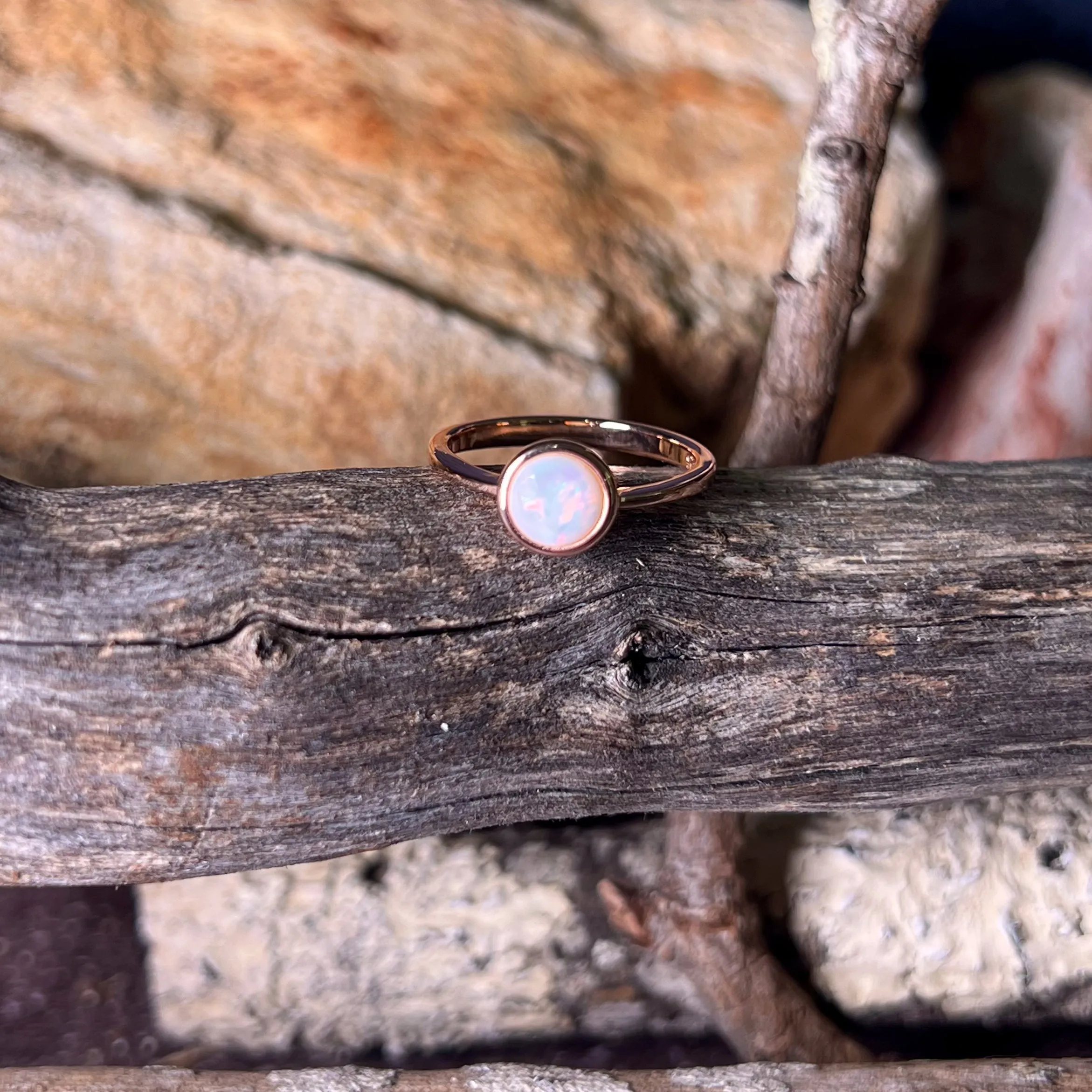 Rose Gold Plated 7mm White Opal solitaire ring