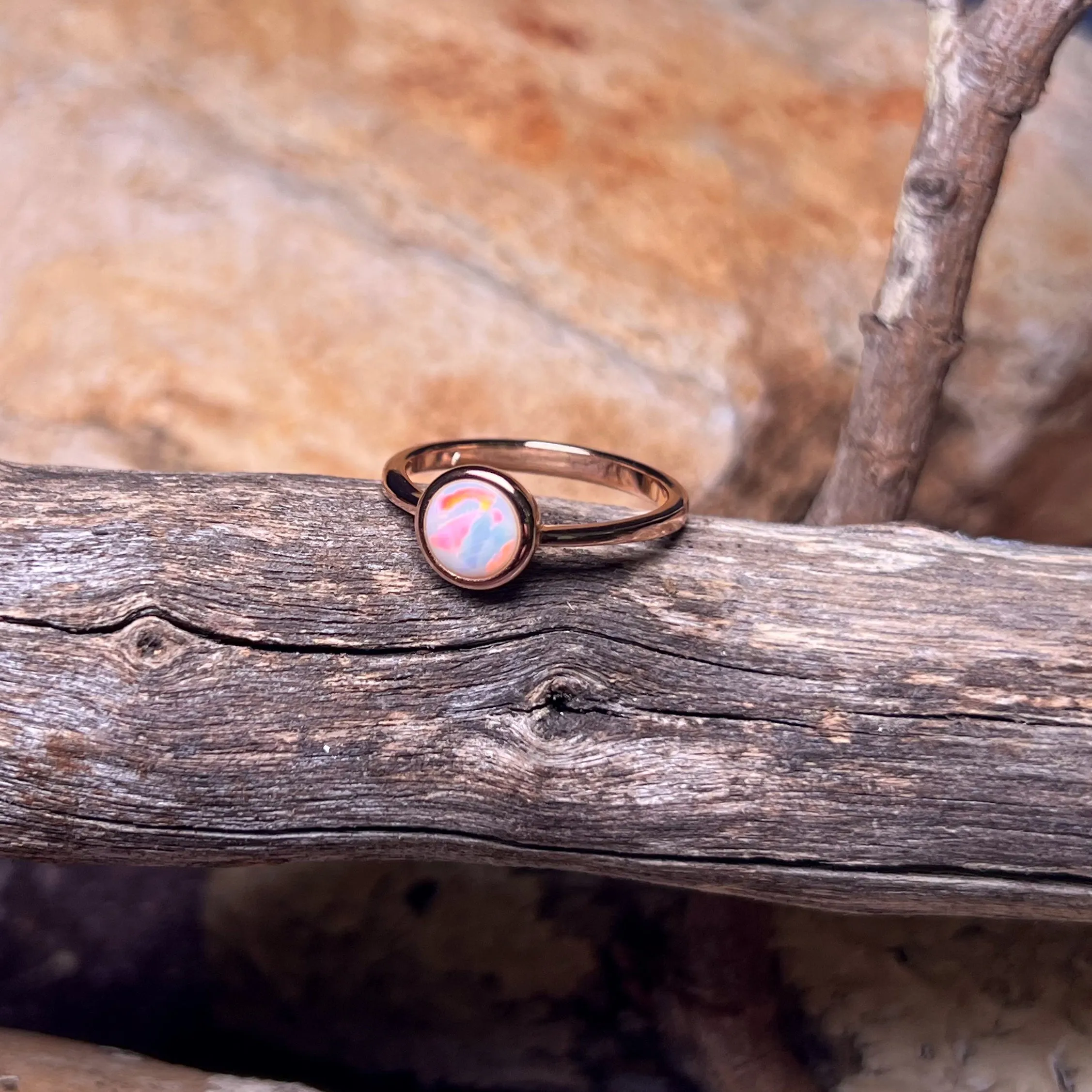 Rose Gold Plated 7mm White Opal solitaire ring