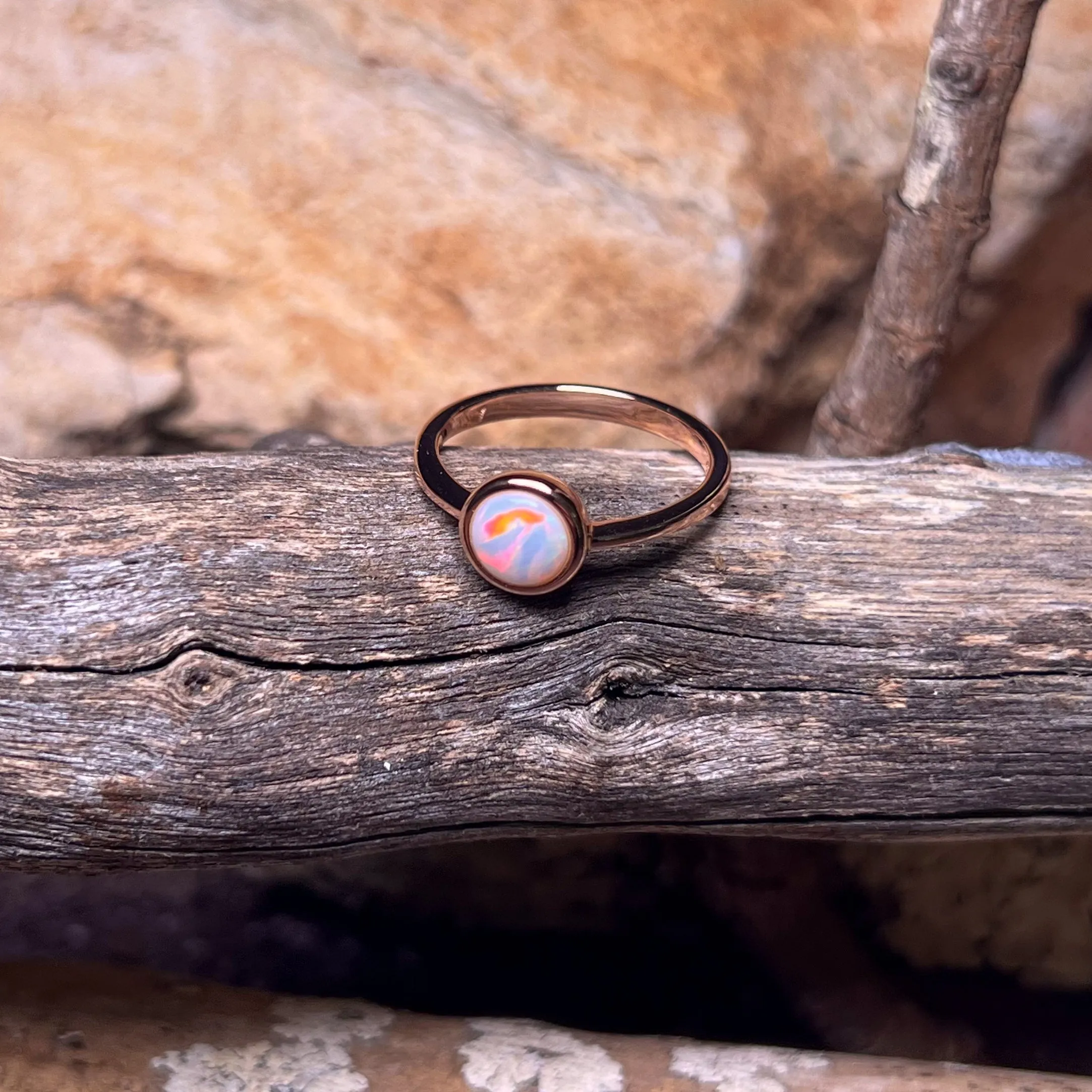 Rose Gold Plated 7mm White Opal solitaire ring