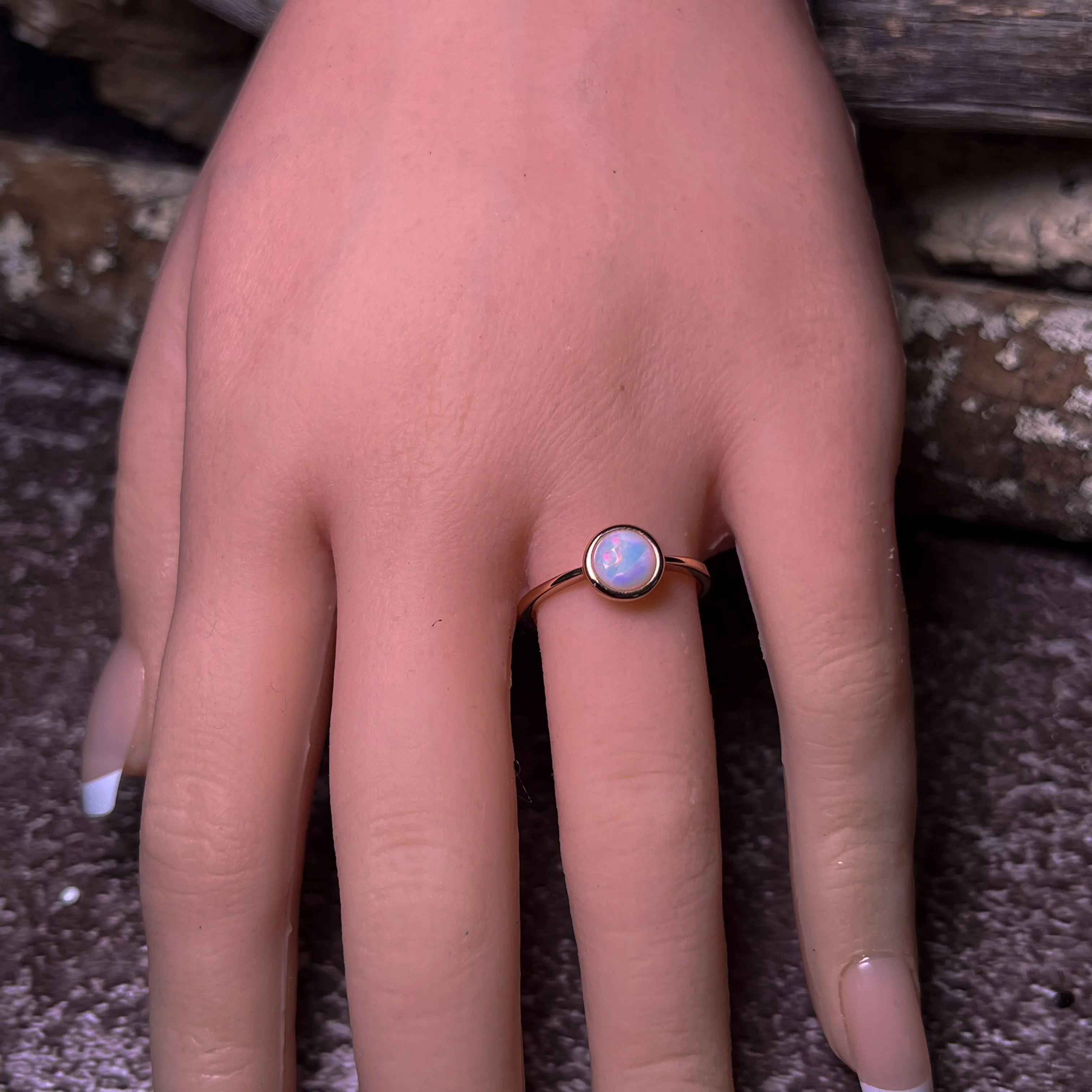 Rose Gold Plated 7mm White Opal solitaire ring