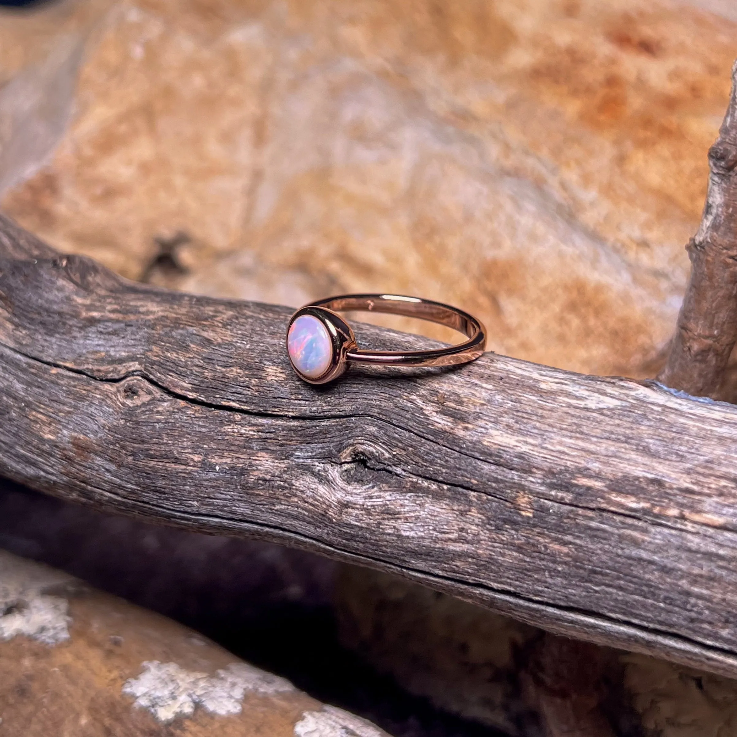 Rose Gold Plated 7mm White Opal solitaire ring