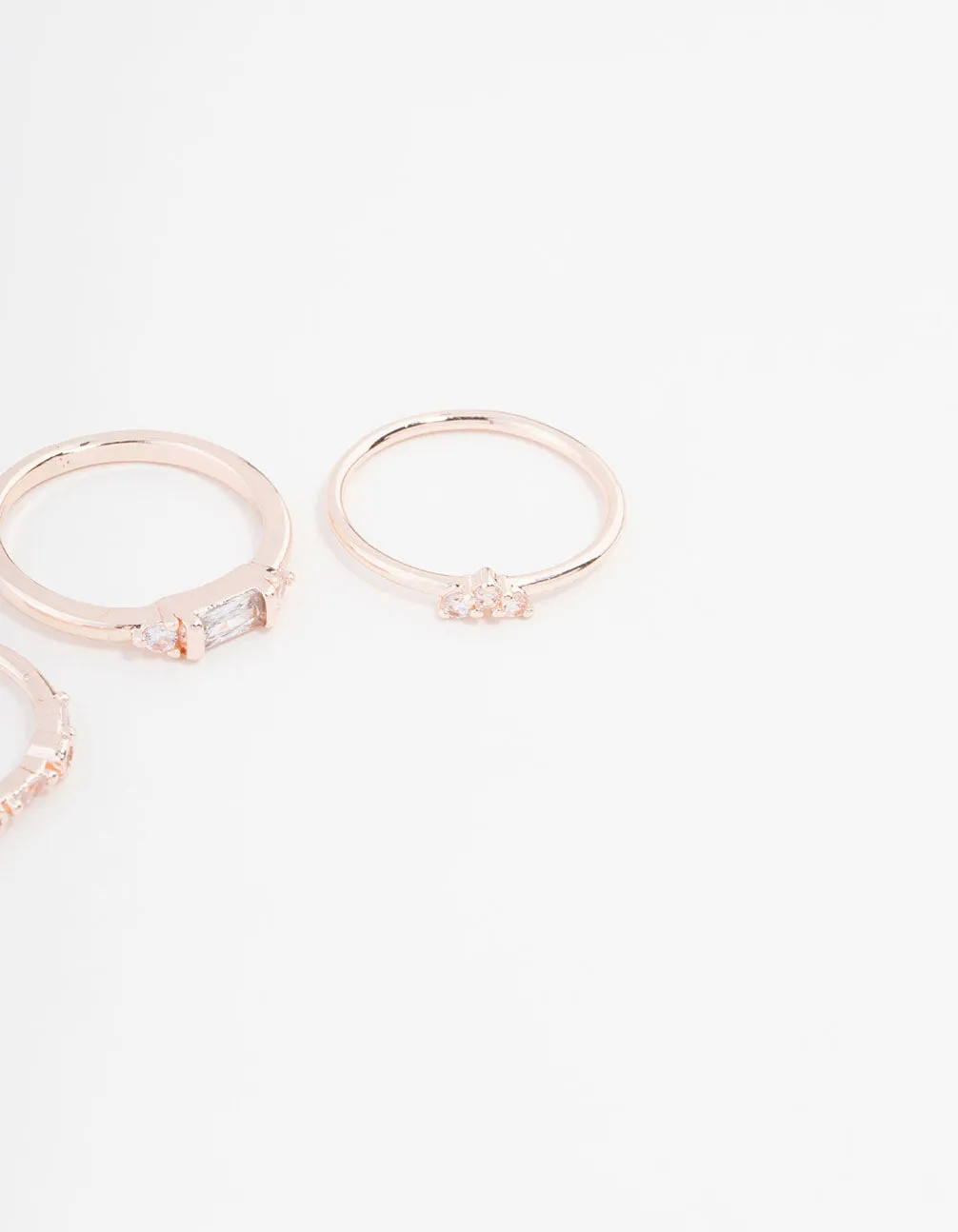 Rose Gold Plated Baguette & Mini Round Cubic Zirconia Ring 3-Pack