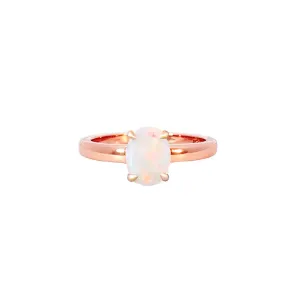 Rose Gold plated silver 8x6mm White Opal solitaire ring