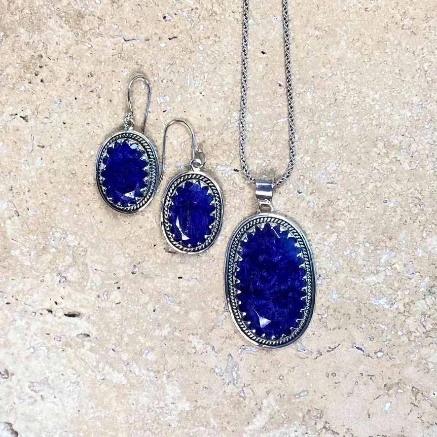 Sapphire Blue Quartz Oval Earrings - Anjali