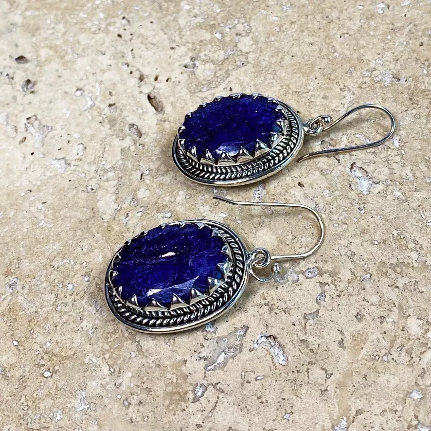 Sapphire Blue Quartz Oval Earrings - Anjali