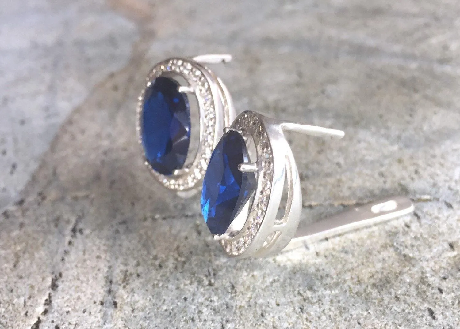 Sapphire Victorian Earrings - Blue Statement Earrings - Heavy Sapphire Earrings