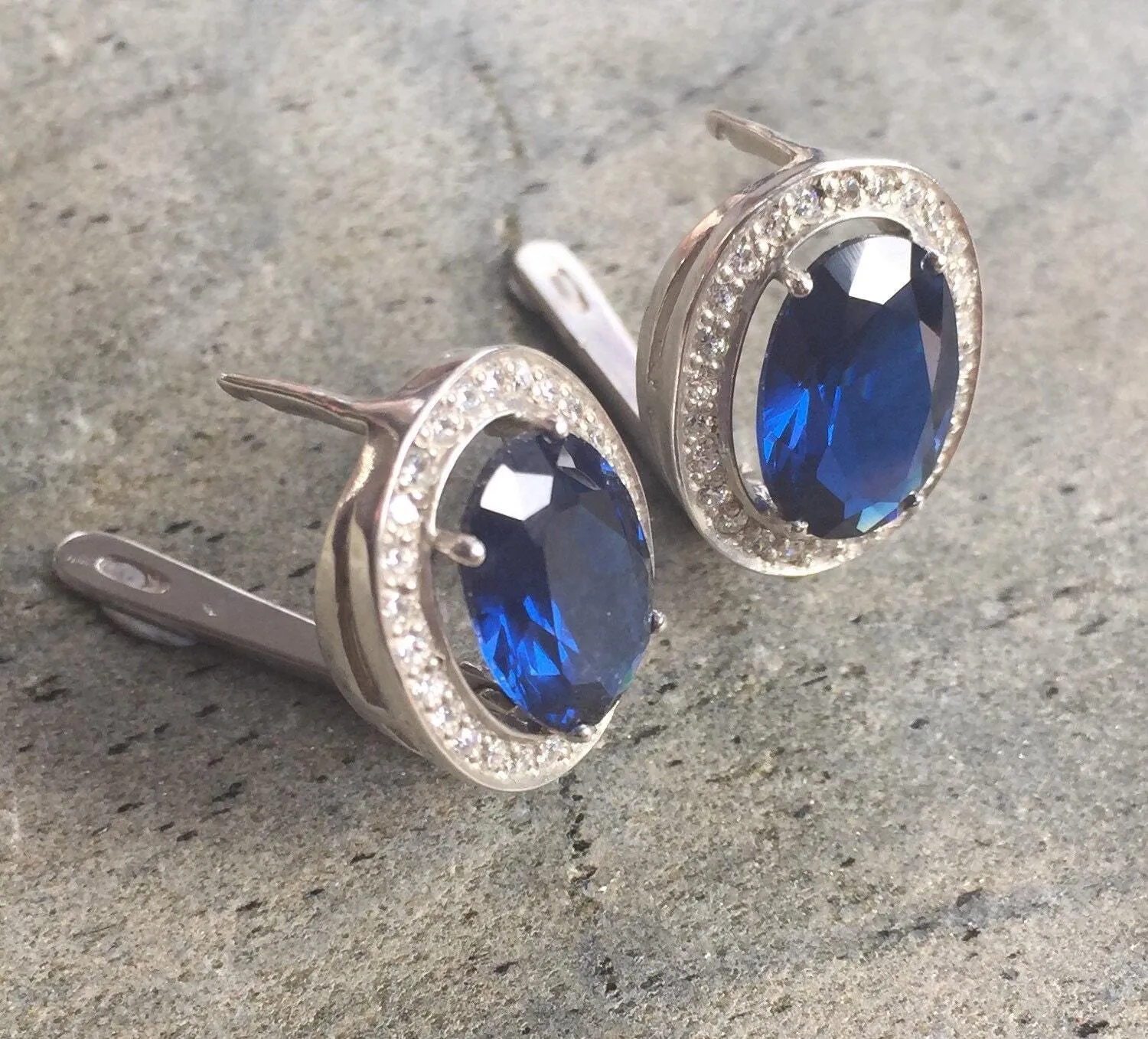 Sapphire Victorian Earrings - Blue Statement Earrings - Heavy Sapphire Earrings