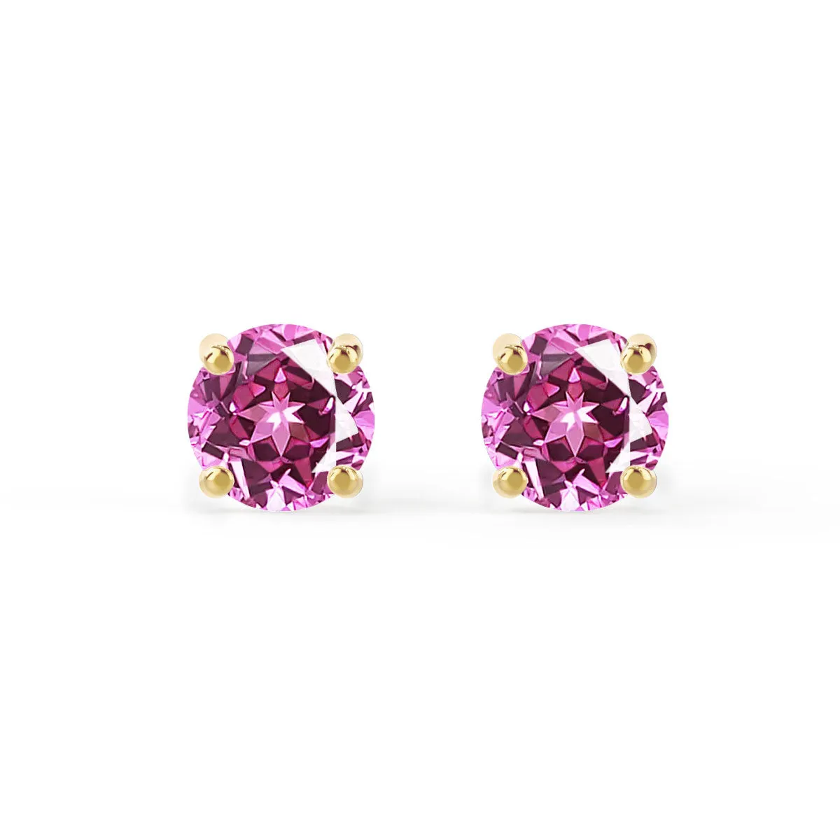 SENA - Round Pink Sapphire 18k Yellow Gold Stud Earrings