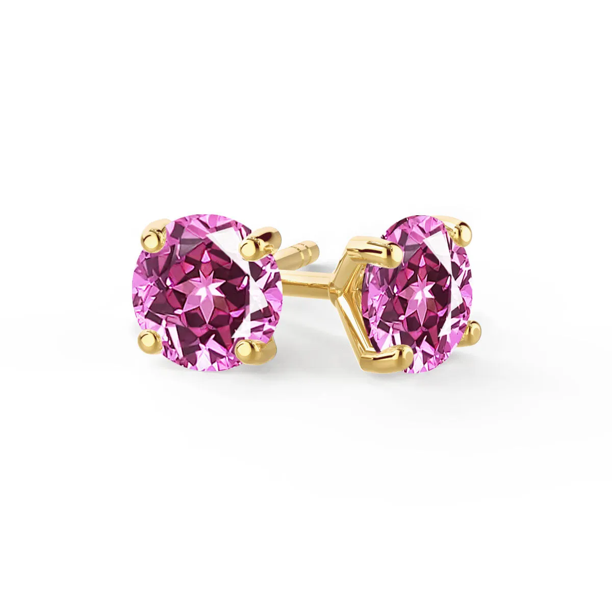 SENA - Round Pink Sapphire 18k Yellow Gold Stud Earrings