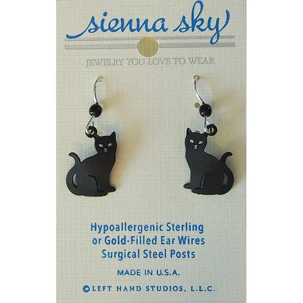 Sienna Sky Black Kitty Cat Pierced Earrings ~Made in Colorado~