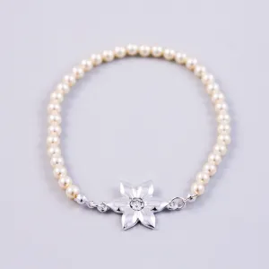 Silver Flower & Cream Pearl Bridal Bracelet