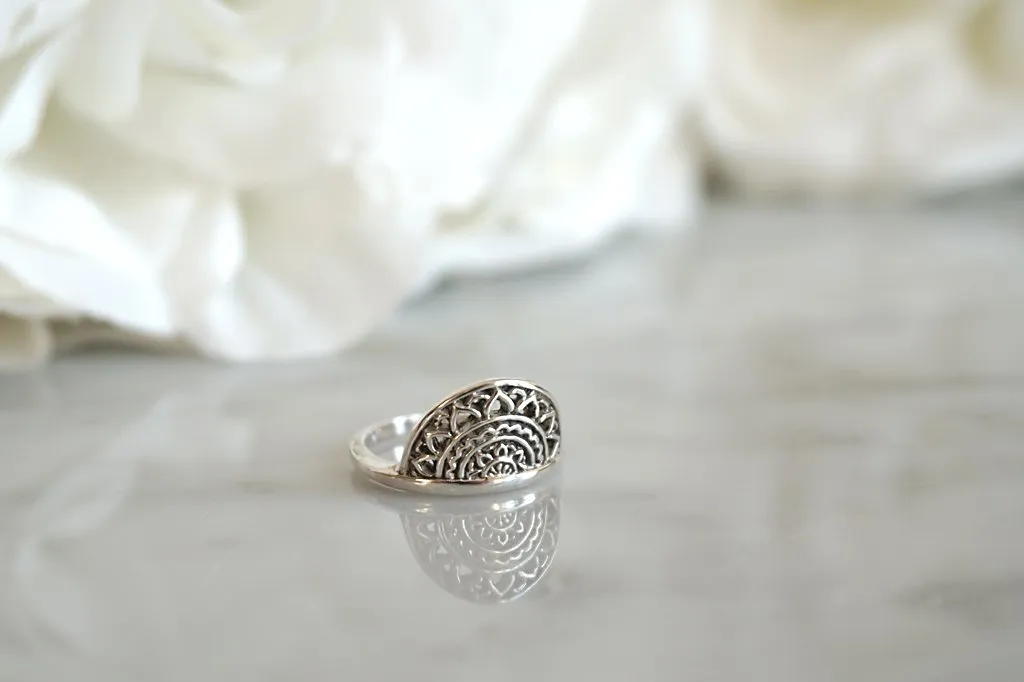 Silver Half Mandala Ring