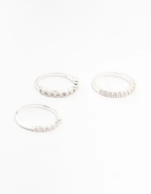 Silver Plated Round Cubic Zirconia Stacking Rings 3-Pack