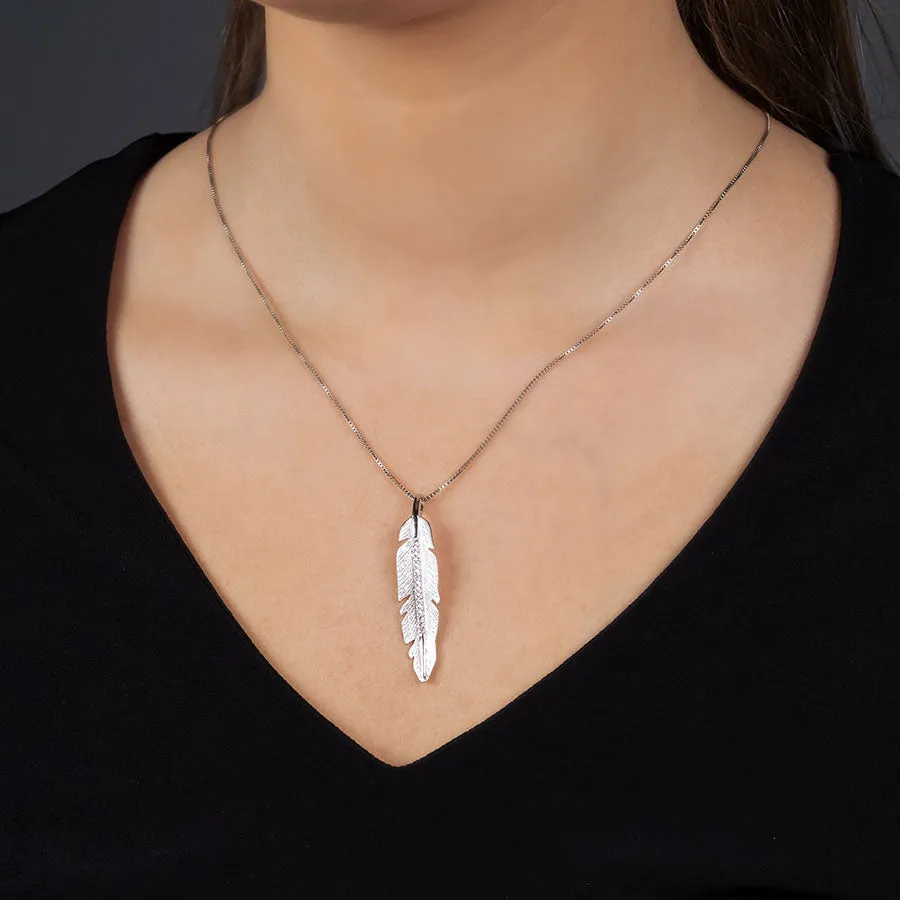 Silver Satin Feather Pendant