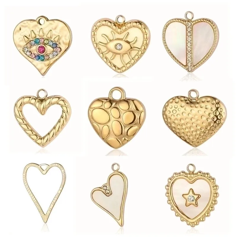 Simple Style Classic Style Heart Shape Shell Zircon Titanium Steel Wholesale Charms