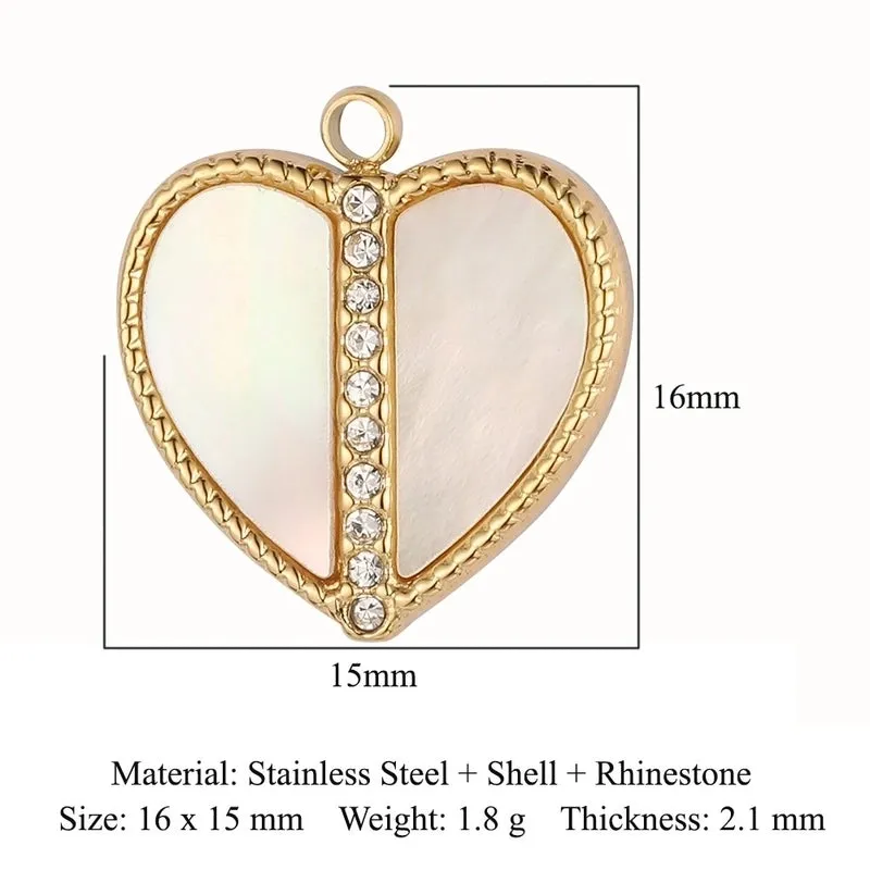 Simple Style Classic Style Heart Shape Shell Zircon Titanium Steel Wholesale Charms