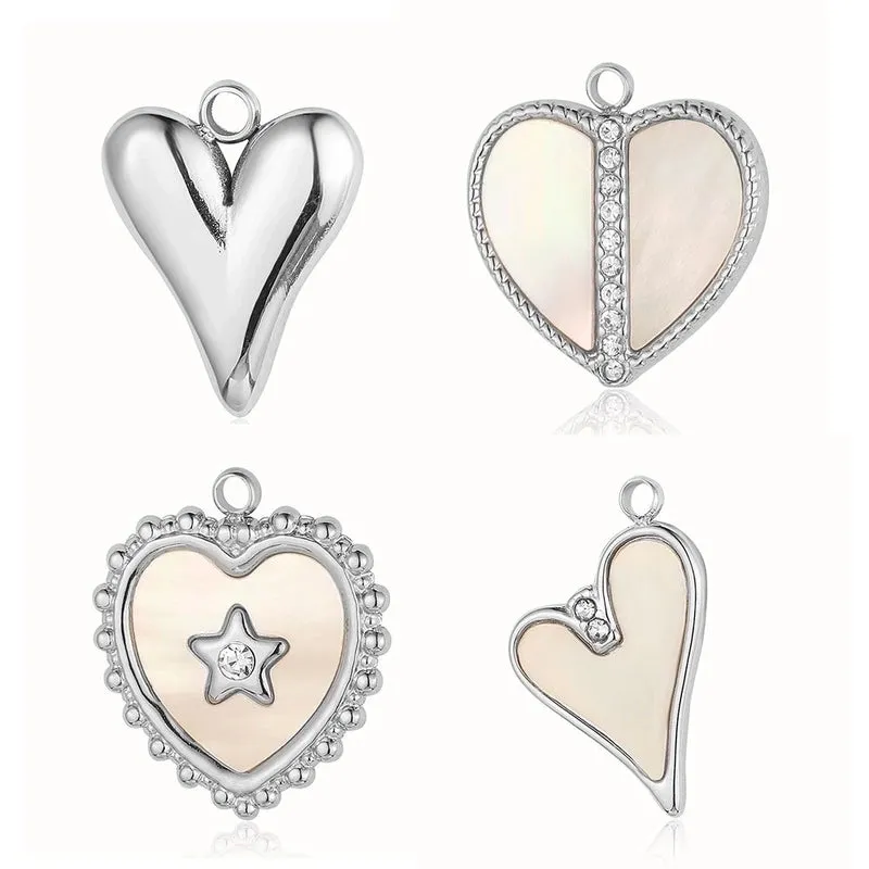 Simple Style Classic Style Heart Shape Shell Zircon Titanium Steel Wholesale Charms