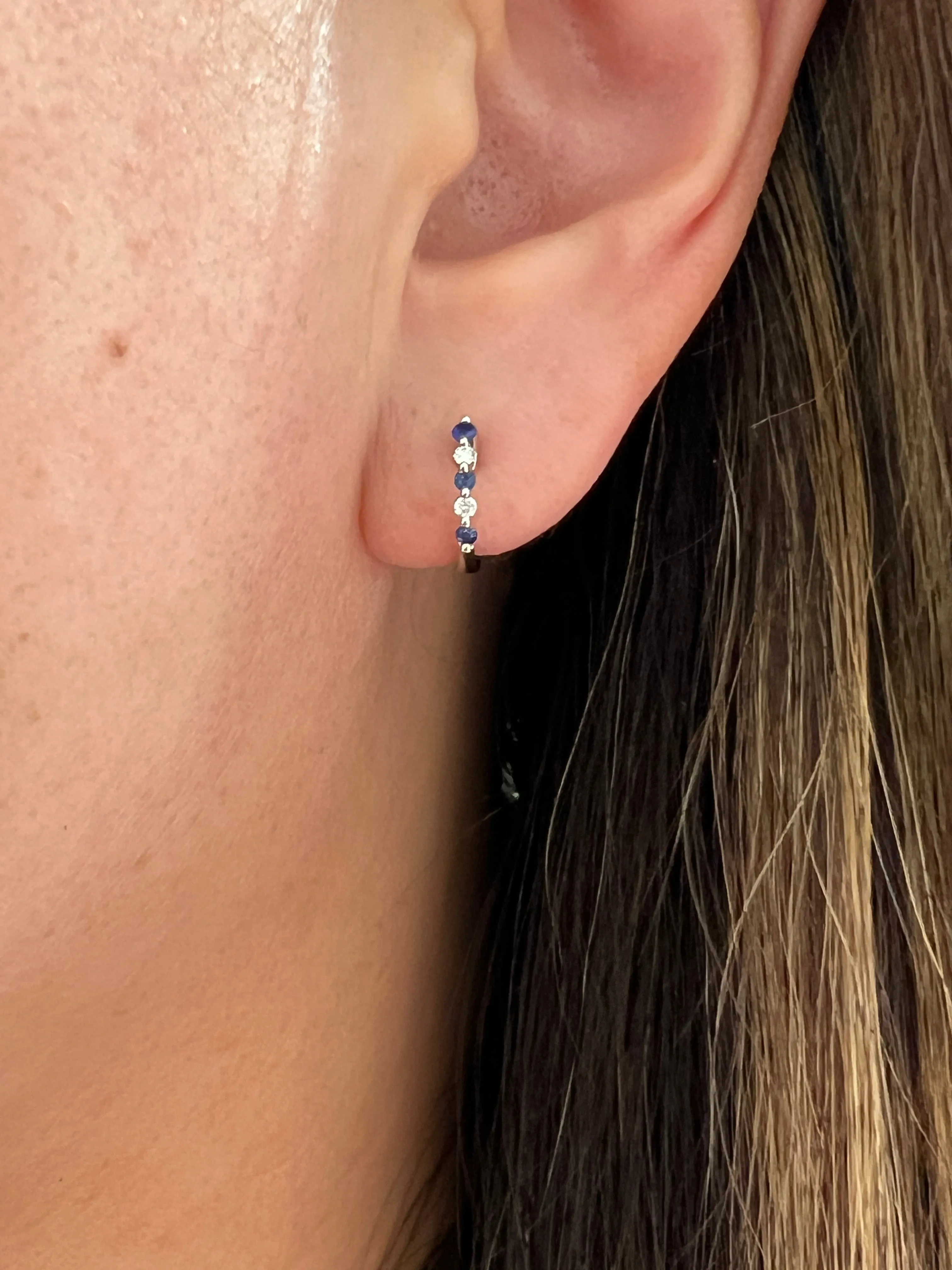 Small Sapphire and Diamond Huggie Earrings