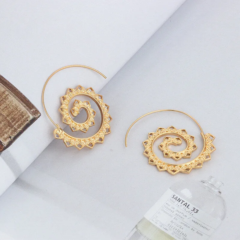 Spiral Hippie Hoops - Large Statement Earrings