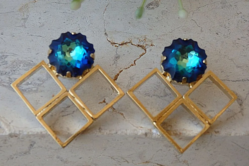 Square blue earrings