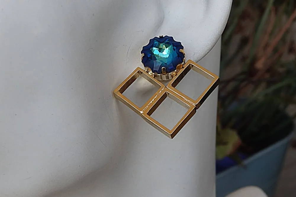 Square blue earrings