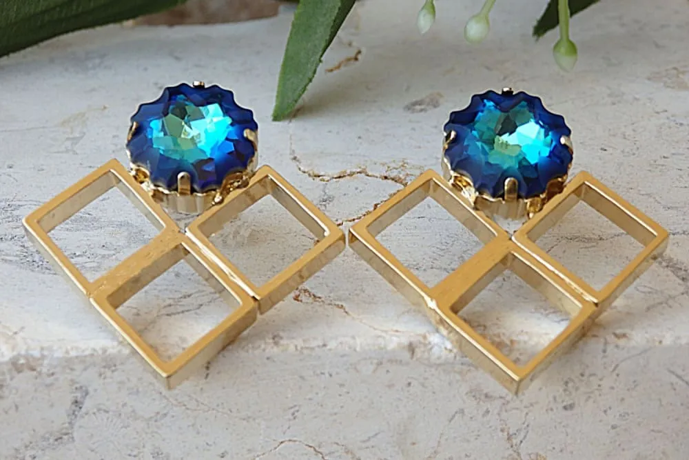 Square blue earrings