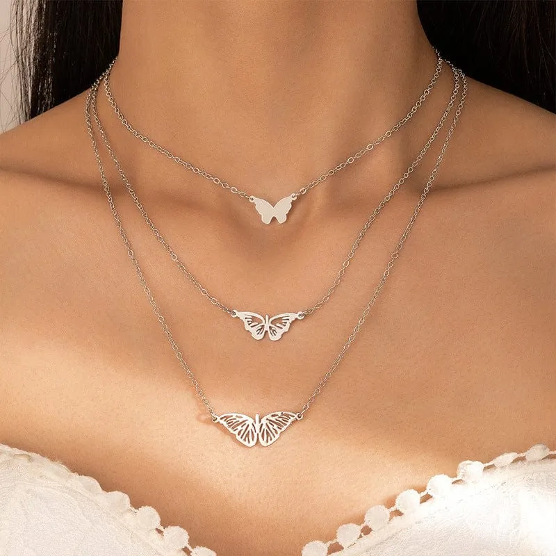 Stainless Steel 3 Pieces Butterfly Necklace Set