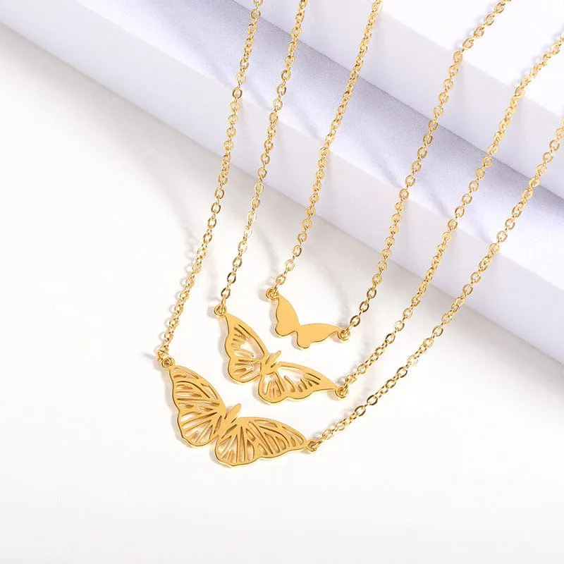 Stainless Steel 3 Pieces Butterfly Necklace Set