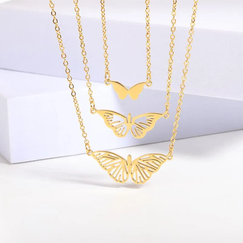 Stainless Steel 3 Pieces Butterfly Necklace Set