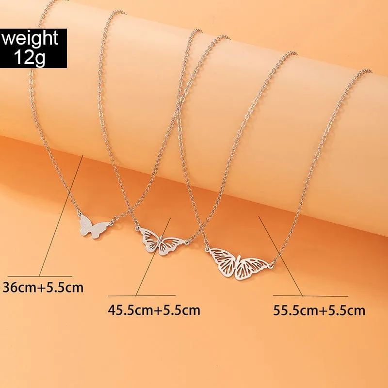 Stainless Steel 3 Pieces Butterfly Necklace Set