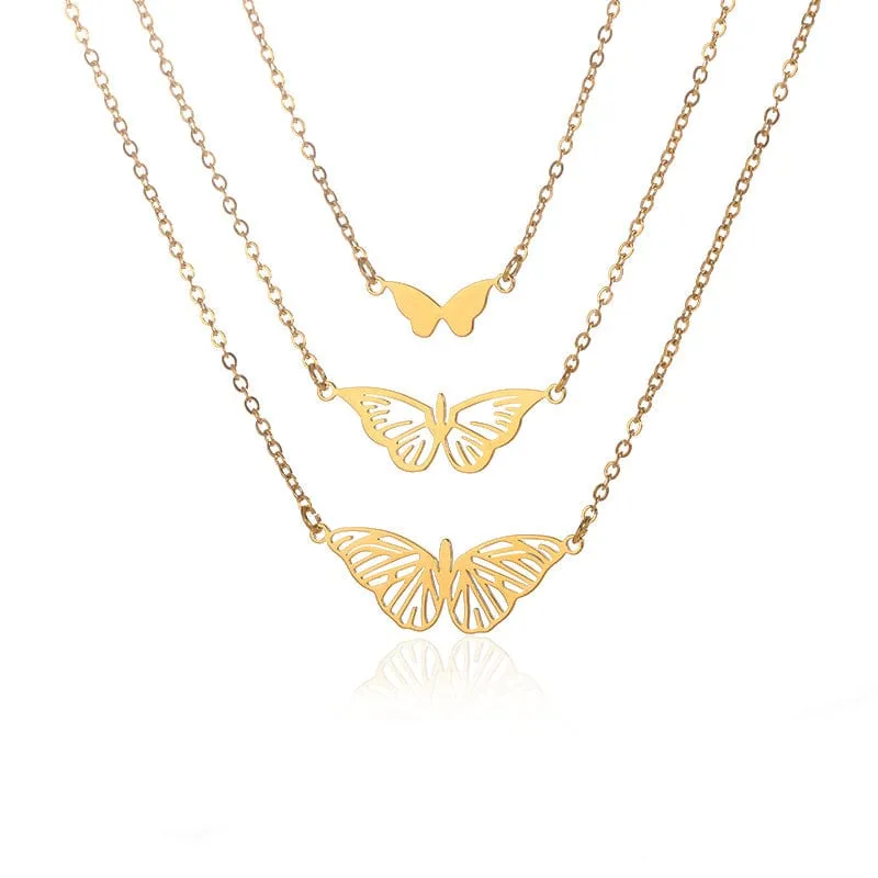 Stainless Steel 3 Pieces Butterfly Necklace Set