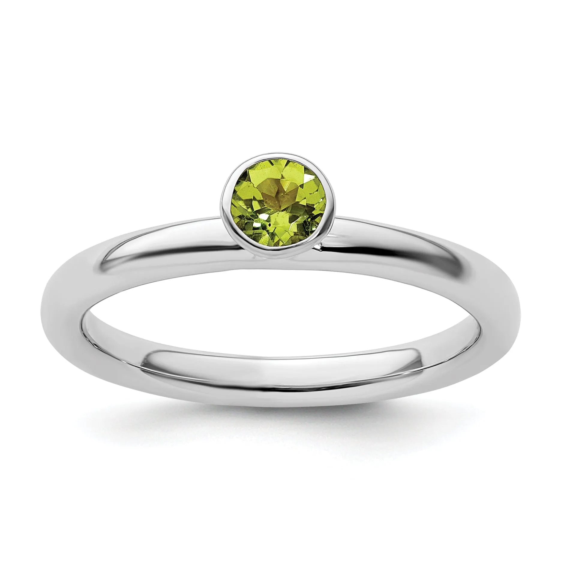 Sterling Silver High 4MM Round Peridot Ring