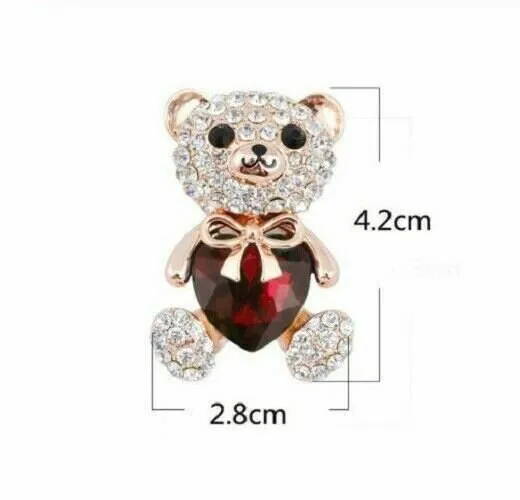 Stunning vintage look gold plated big red heart bear brooch broach pin b57