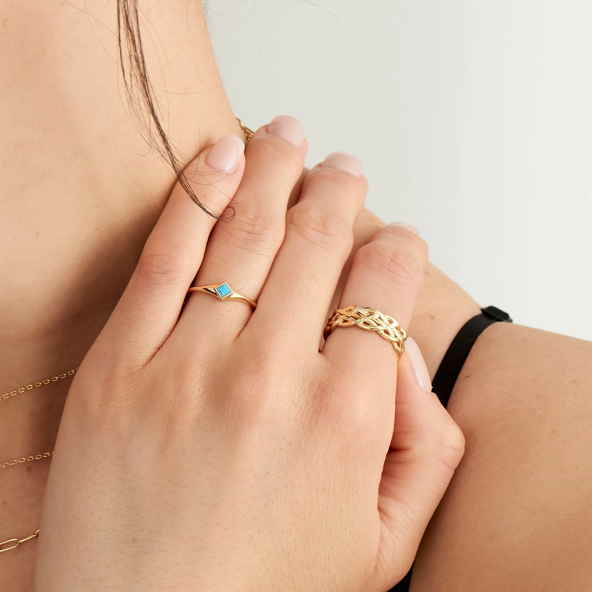 Turquoise Mini Signet Gold Adjustable Ring