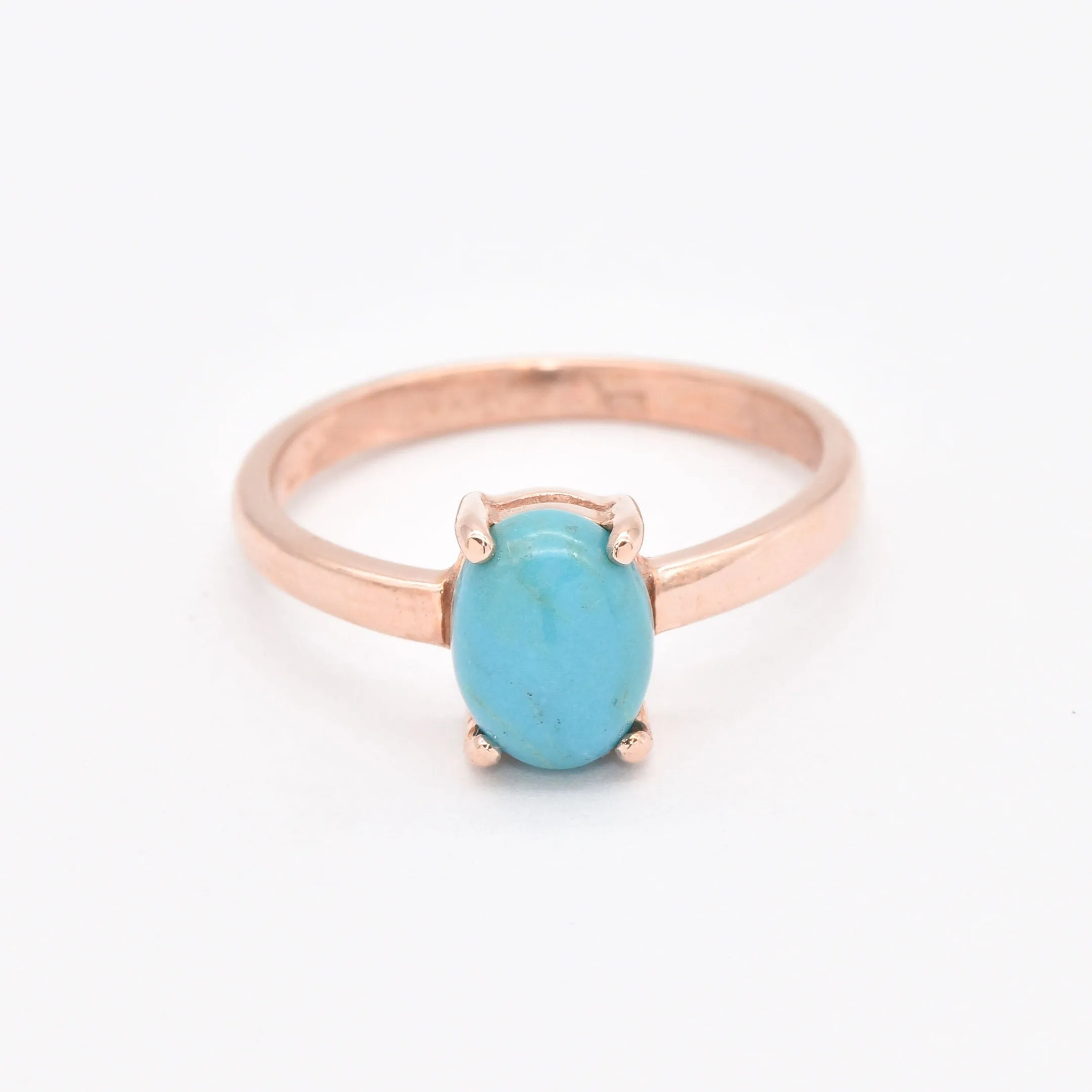 Turquoise Rose Gold Ring - Solitaire Turquoise Ring - Minimalist Turquoise Ring