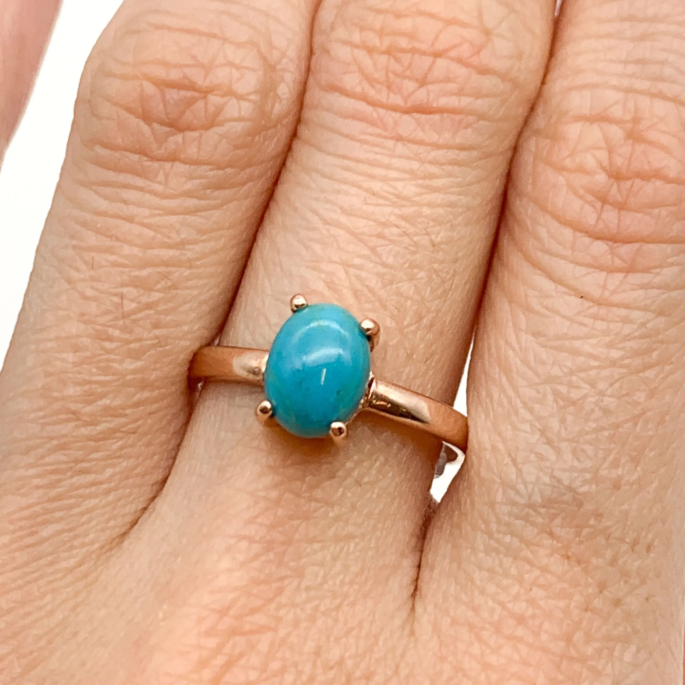 Turquoise Rose Gold Ring - Solitaire Turquoise Ring - Minimalist Turquoise Ring