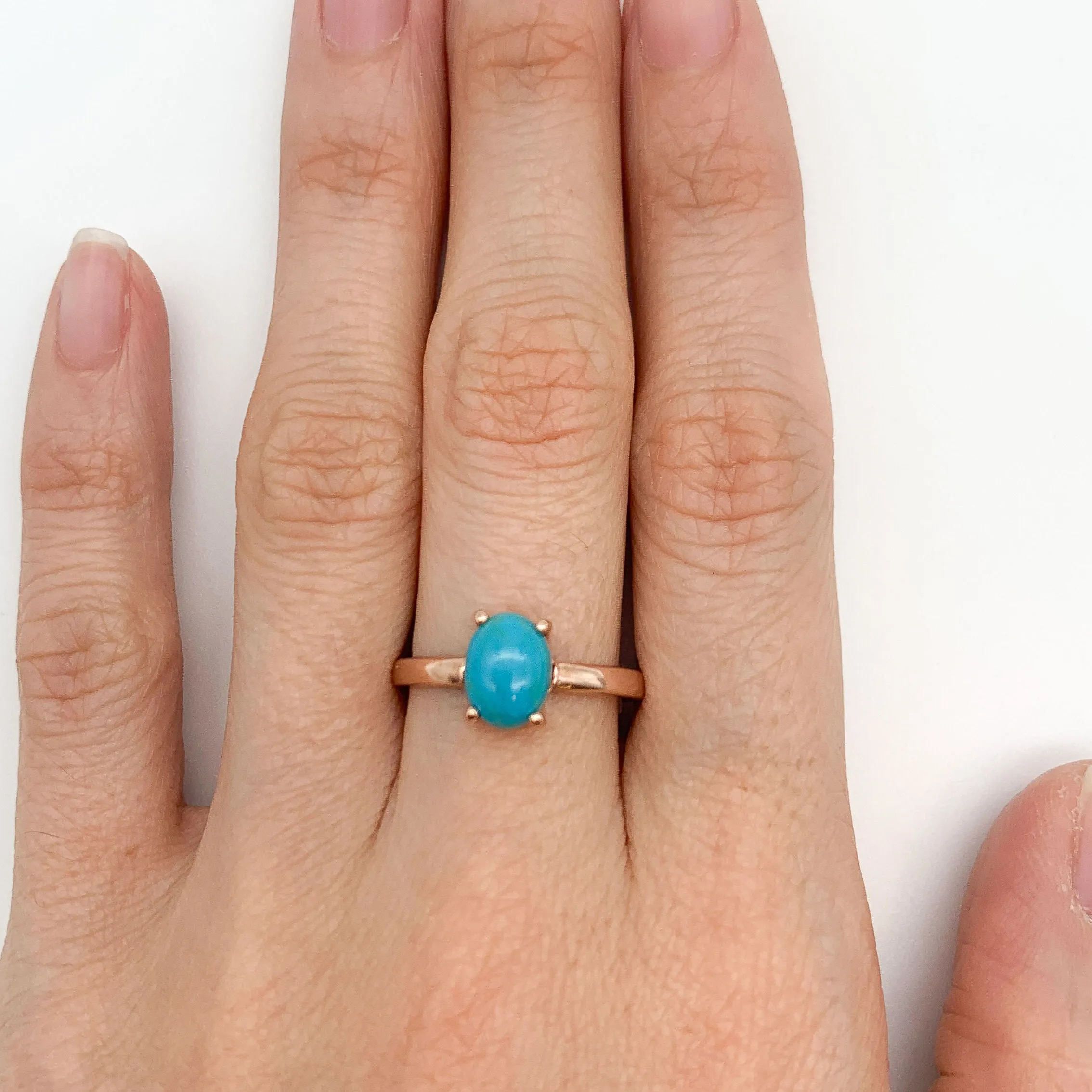 Turquoise Rose Gold Ring - Solitaire Turquoise Ring - Minimalist Turquoise Ring