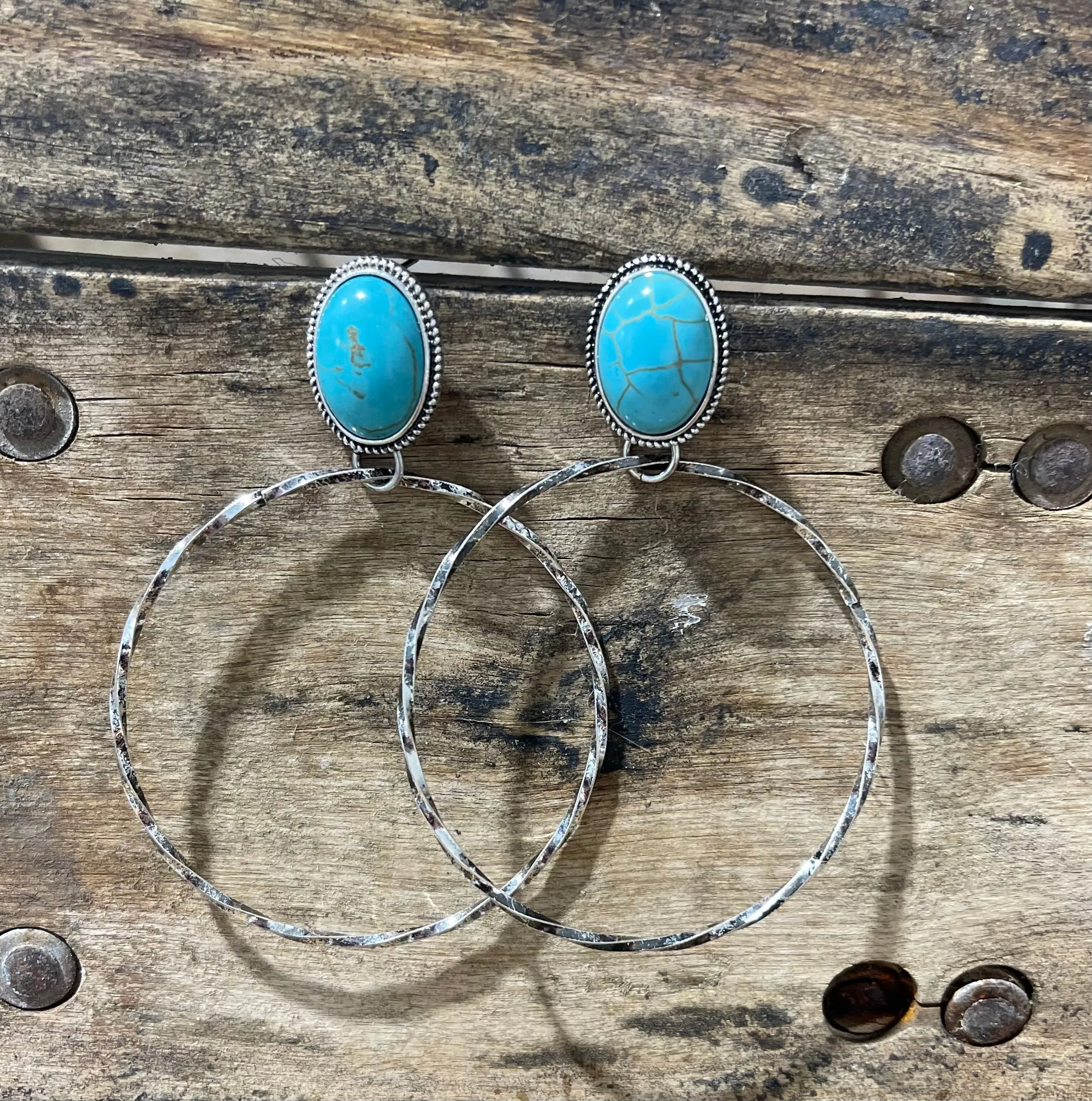 Turquoise Silver Hoops