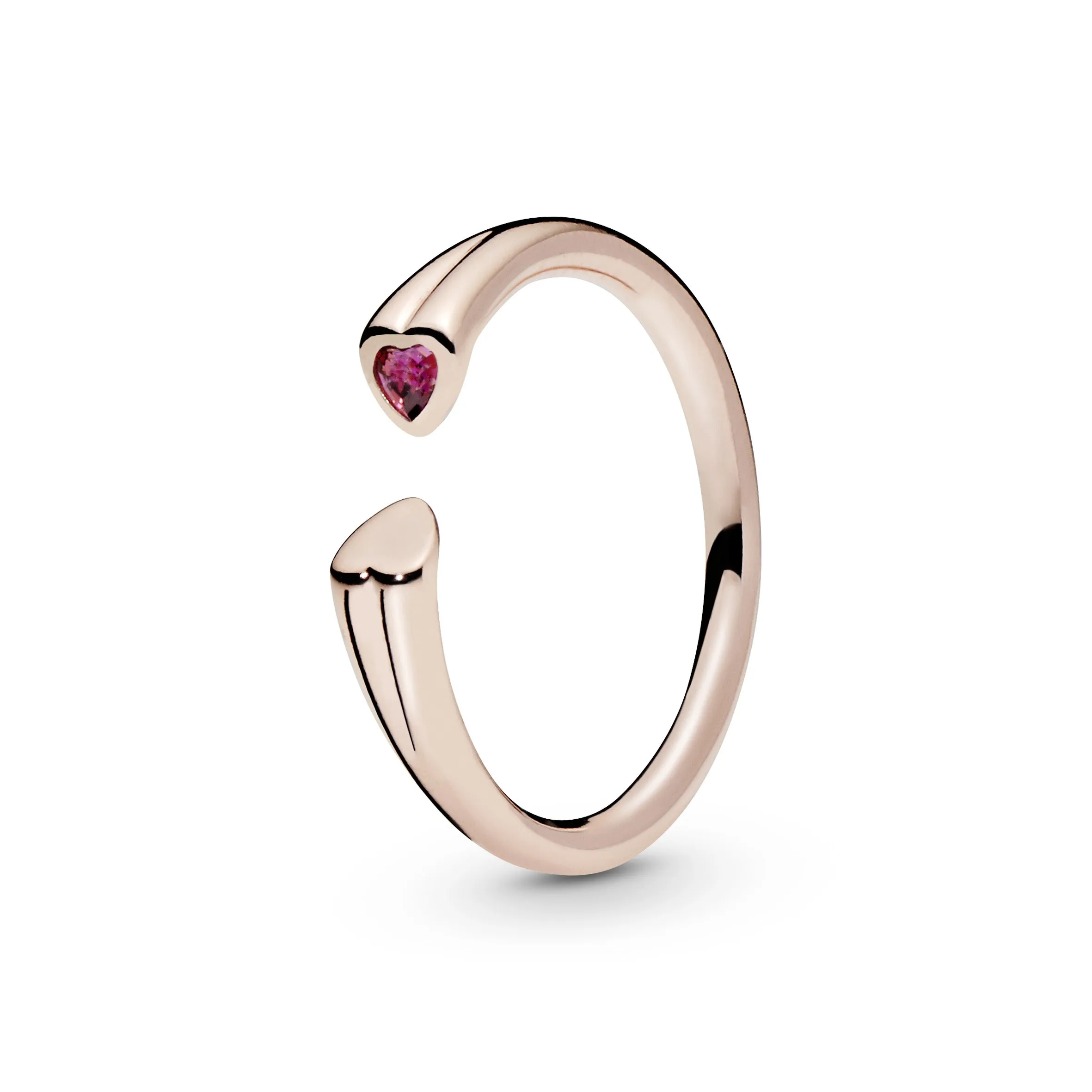 Two hearts 14k Rose Gold-plated open ring with red cubic zirconia