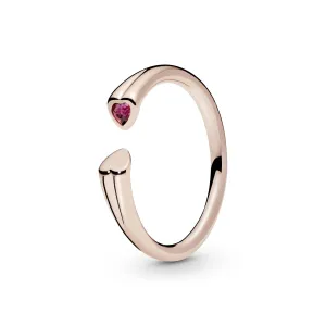 Two hearts 14k Rose Gold-plated open ring with red cubic zirconia