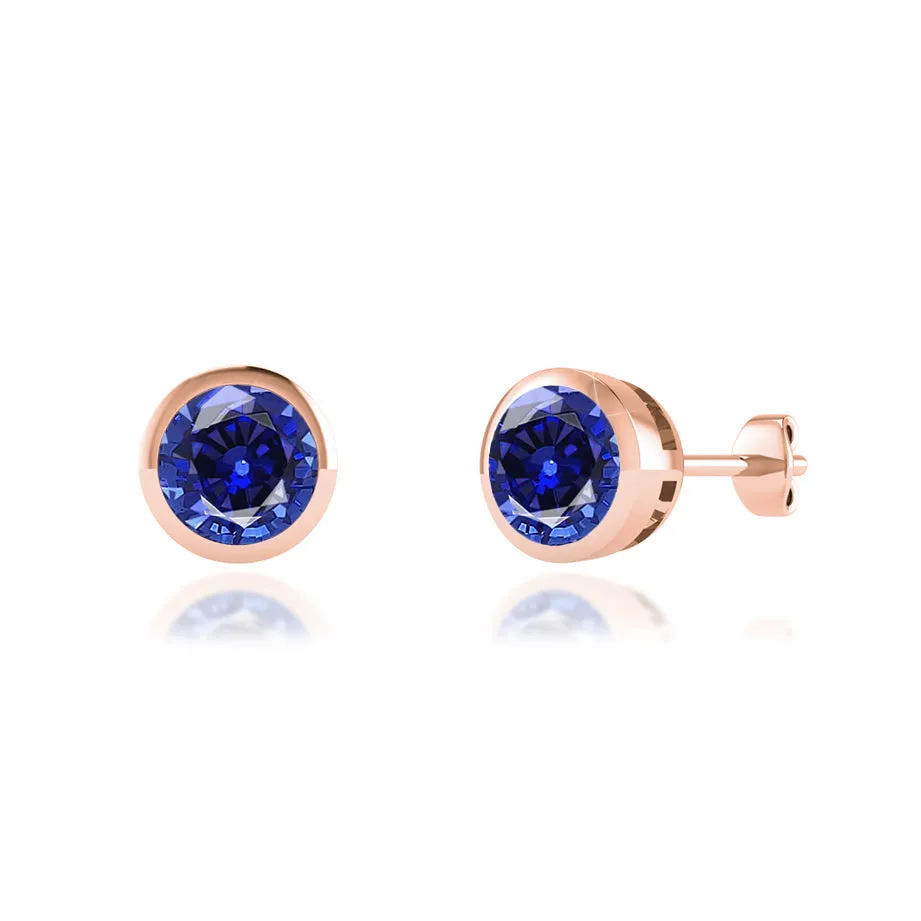 TYME - Bezel Edge Blue Sapphire Earrings 18k Rose Gold