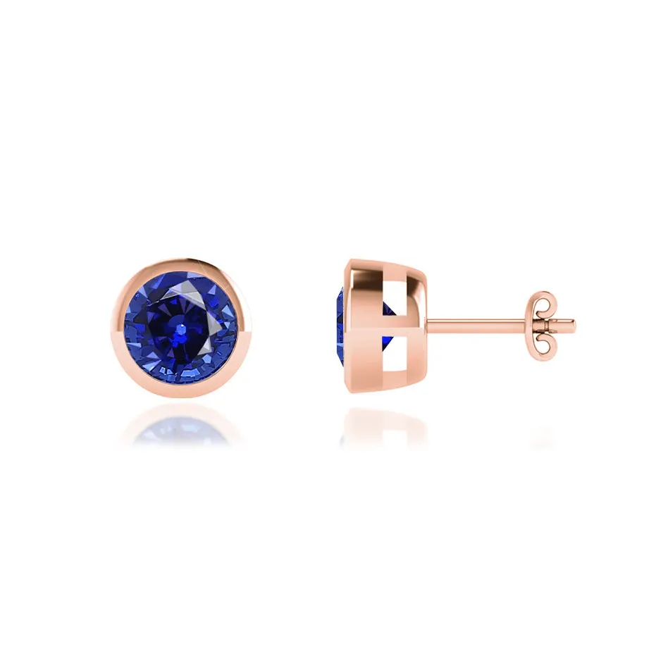 TYME - Bezel Edge Blue Sapphire Earrings 18k Rose Gold