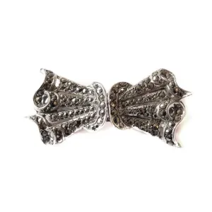 Vintage 1940s Marcasite Duette Dress Clip Brooch