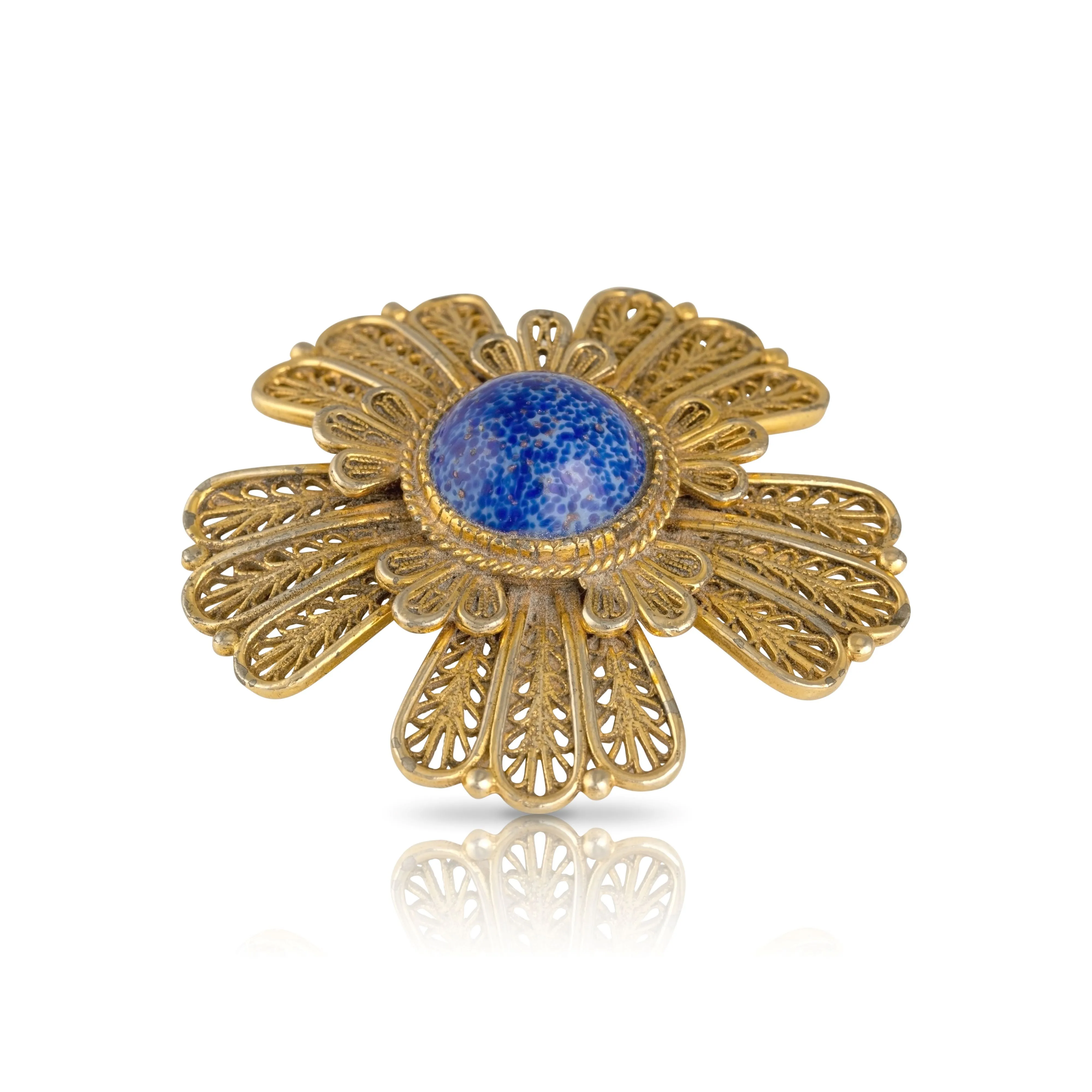 Vintage 1960s Faux Lapis Lazuli Designer Brooch