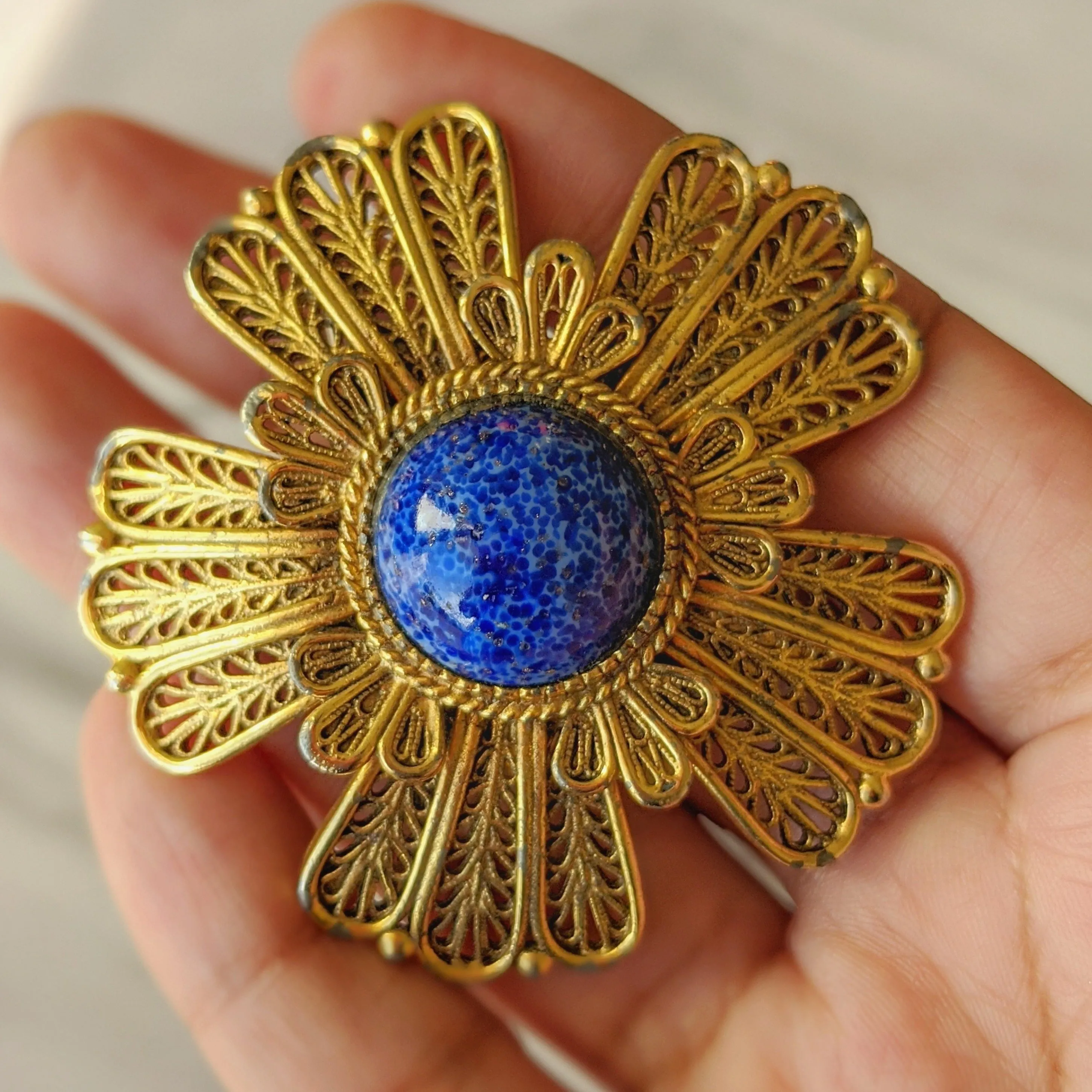 Vintage 1960s Faux Lapis Lazuli Designer Brooch