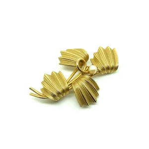 Vintage 1960s Faux Pearl Gold Tone Leaf Brooch